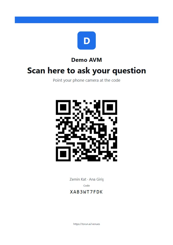 A4 poster with a venue logo, a short sentence and a QR code