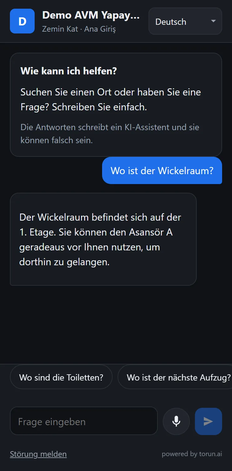 A phone showing a venue's AI assistant page with a question and its answer